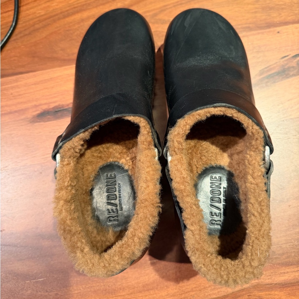 Re/Done Shearling Clogs